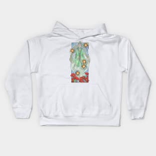 Lady of August with Peridot and Poppies Floating Obon Lanterns Water Goddess Mucha Inspired Birthstone Series Kids Hoodie